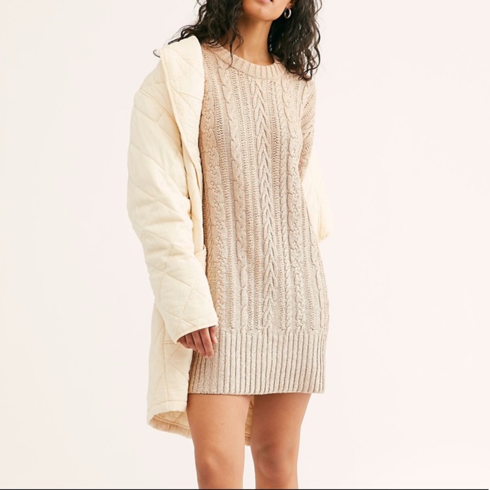 Free People Gold Metallic Braided Sweater Dress